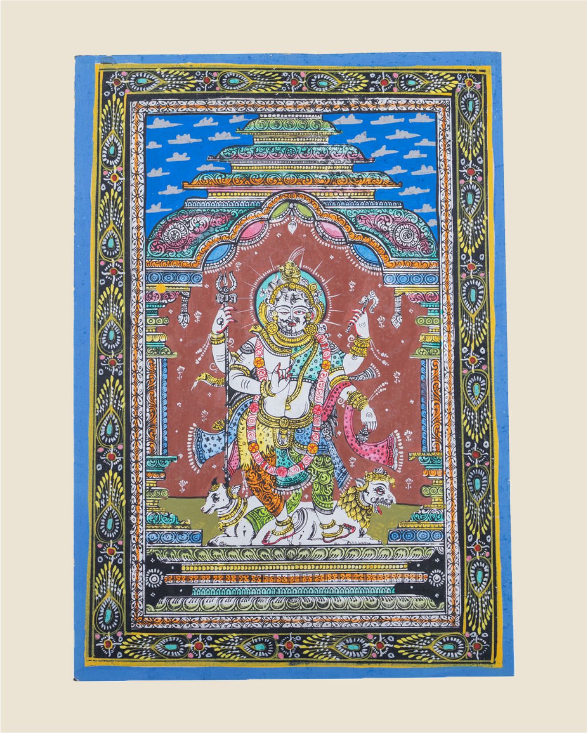 Ardhanarishvara Handpainted Unframed Pattachitra (Multicolour)