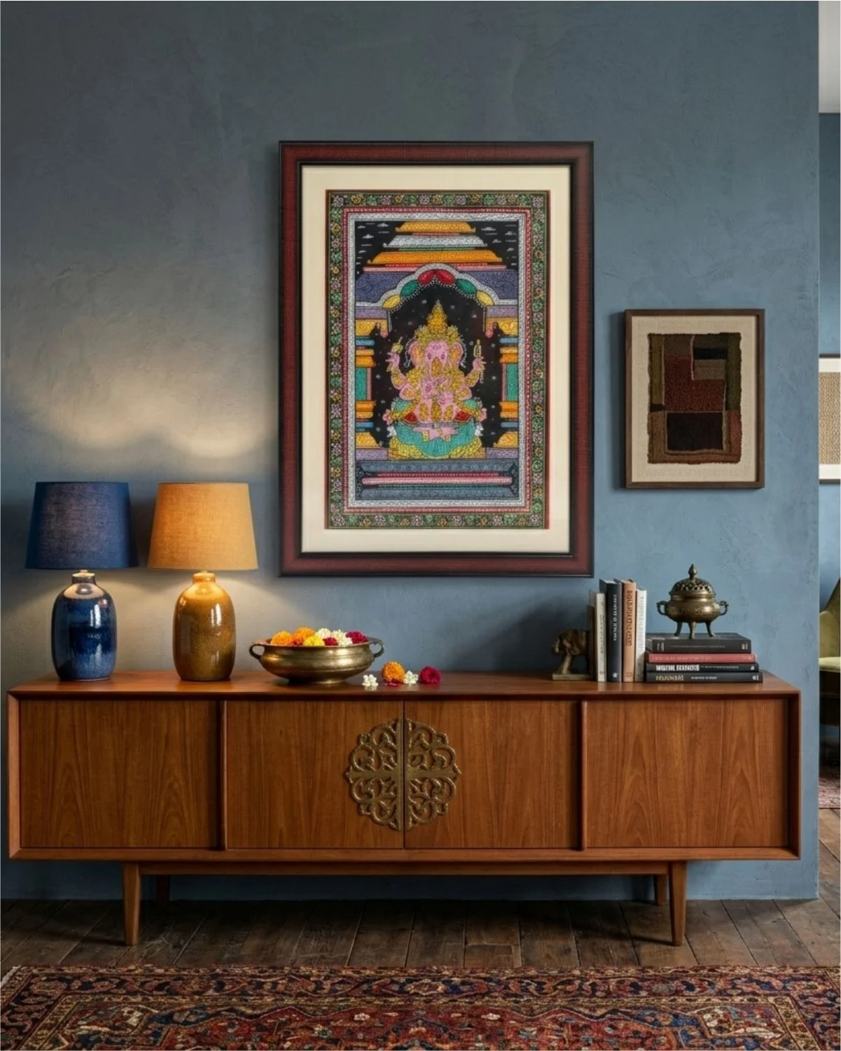 Ganesha Handpainted Framed Pattachitra (Multicolour)