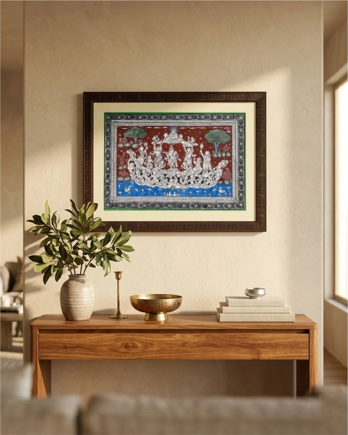 Gopi Nauka Handpainted Framed Pattachitra (Multicolour)