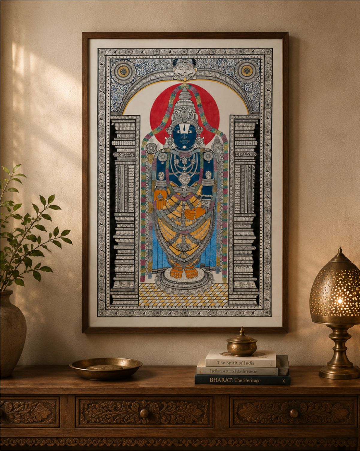 Handpainted Balaji Pattachitra In Tussar Fabric (Unframed)