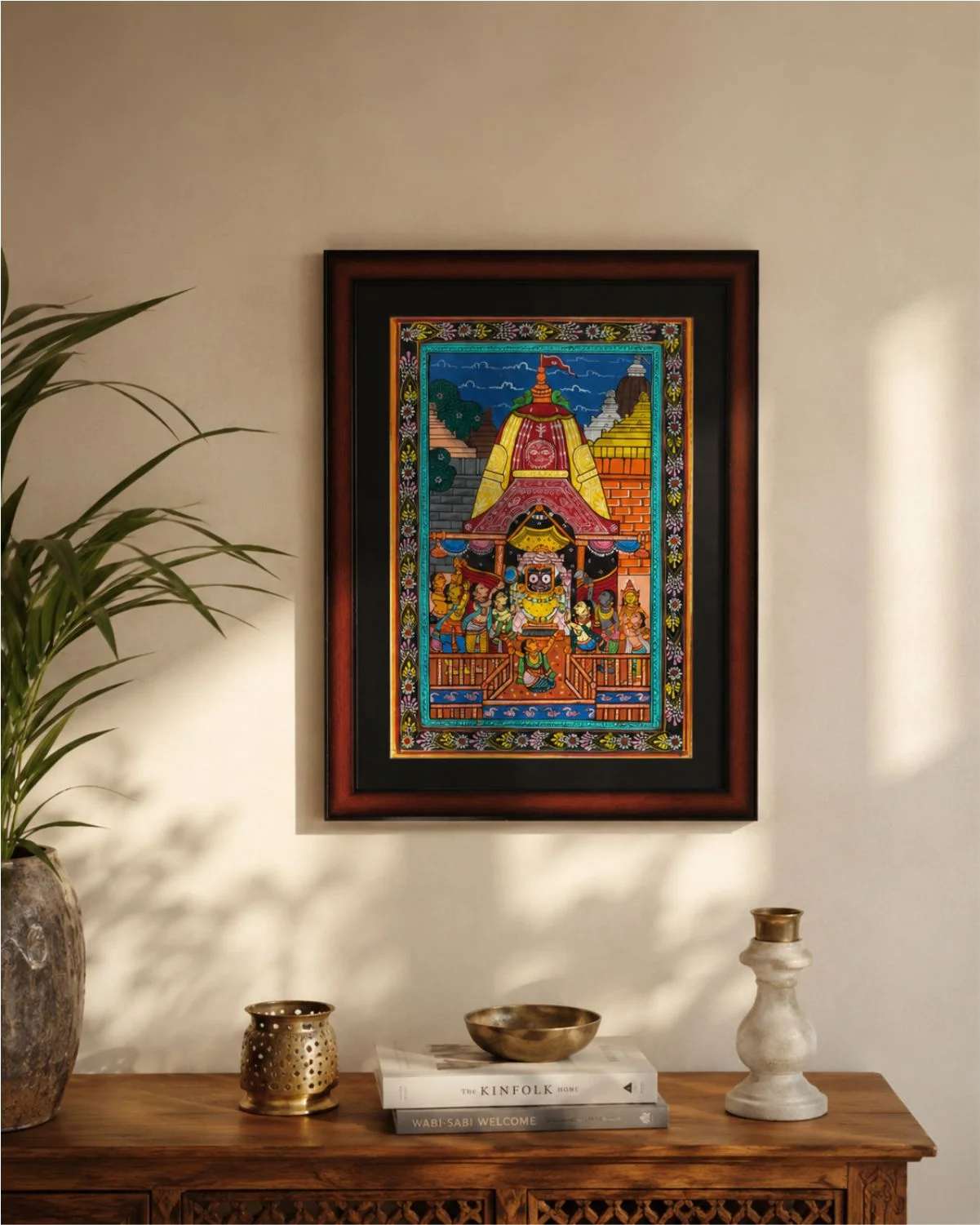 Jagannath Rath Yatra Handpainted Framed Pattachitra Painting (Muliticolour)