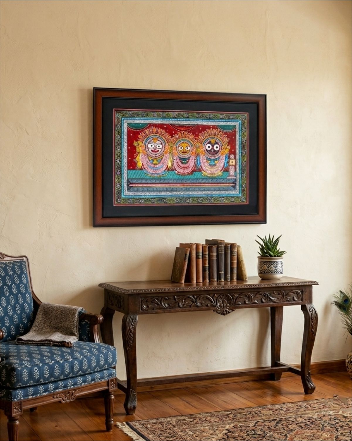 Jagannath Sunabesa Handpainted Framed Pattachitra (Multicolour)