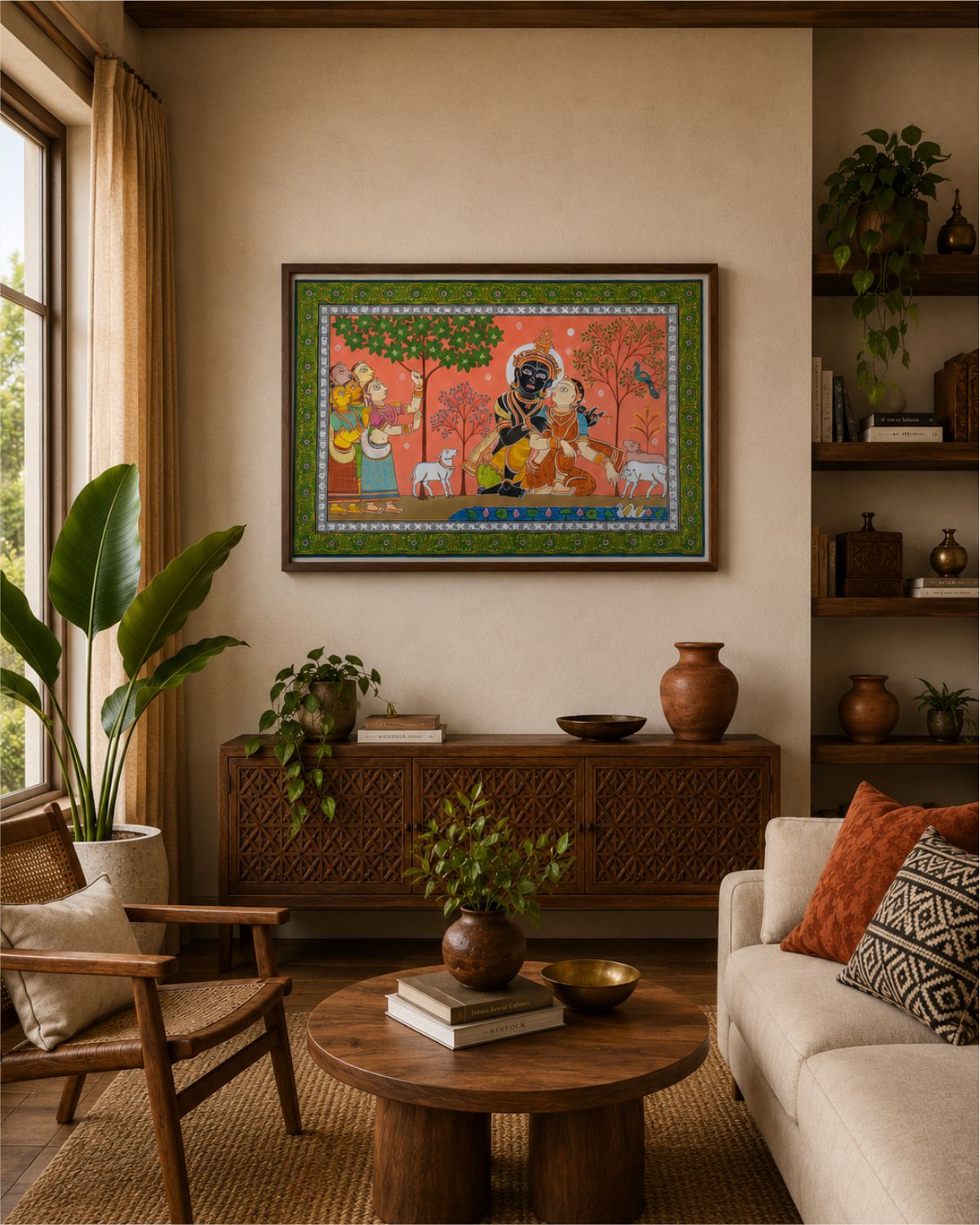 Radha Krishna Vaatika Unframed Pattachitra (Multicolour)