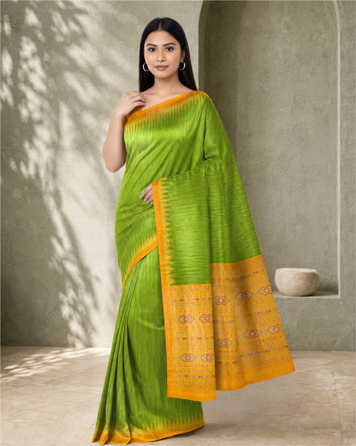 Gicha tussar silk Body contrast with Temple border saree