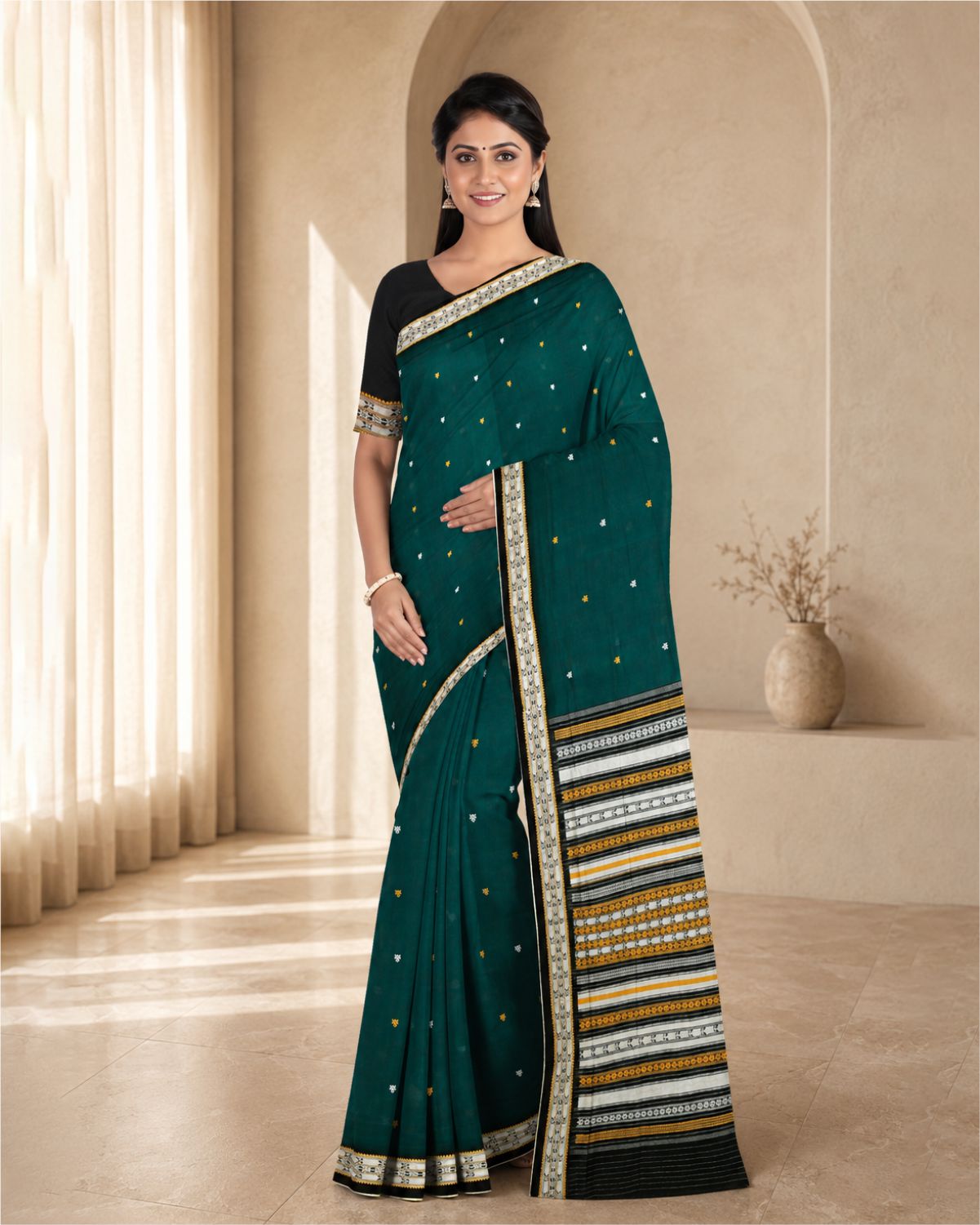 Handloom Cotton Fish Button Saree