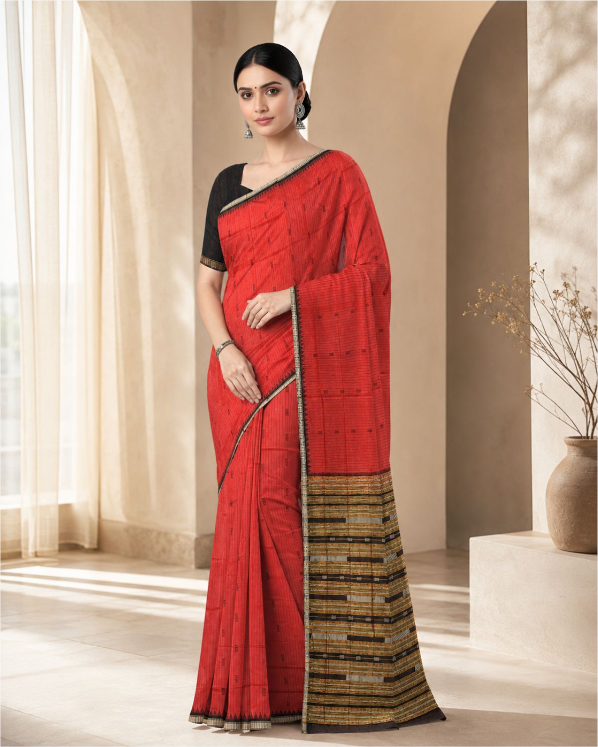 Handloom fine tussar silk check patern saree