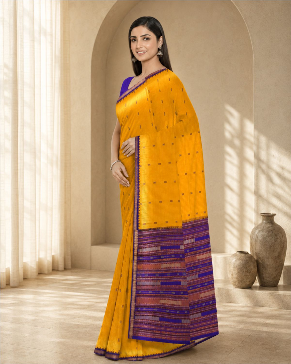 Handloom Fine Tussar Silk Check Saree (Multi color: Check Parttern)