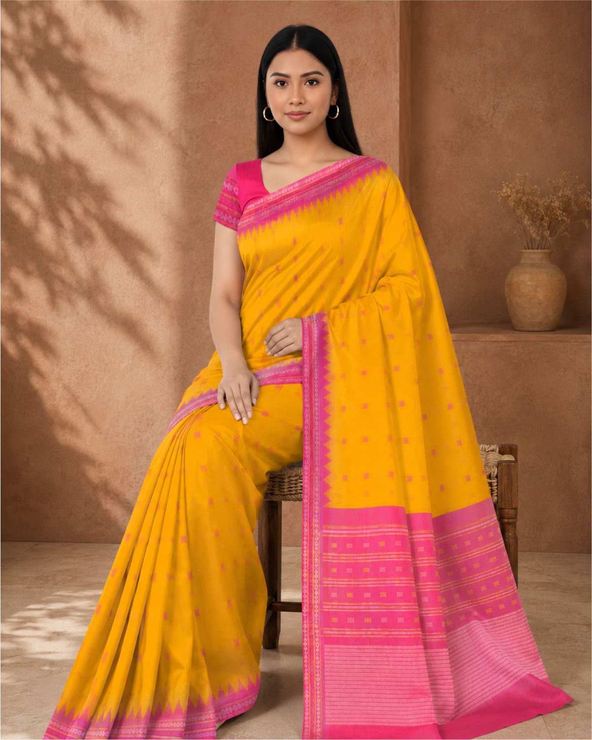 Handloom fine tussar silk phoda kumbha dobby border saree
