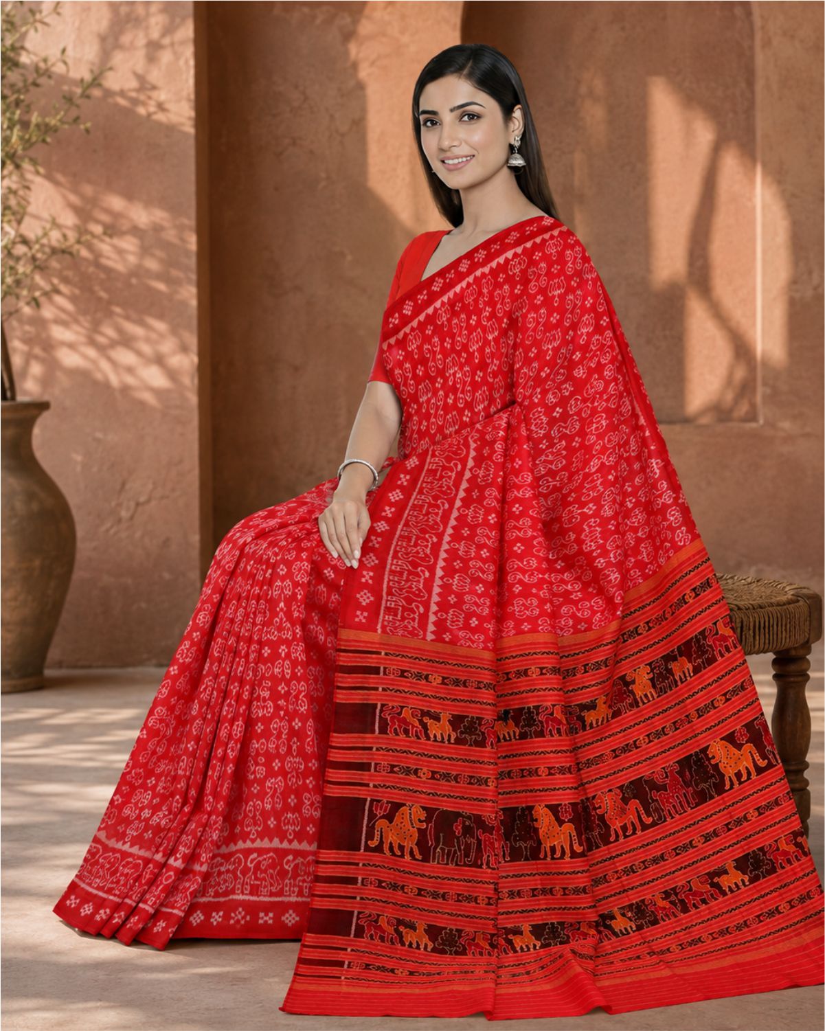 Handloom Mulberry Blue Flower Print Saree